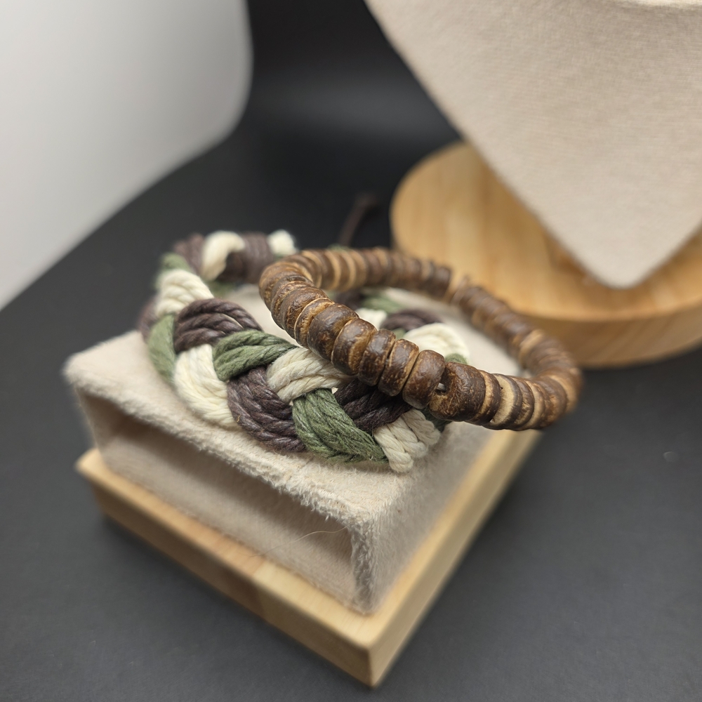 Braided Rope and Leather Bead Bracelets (2258)